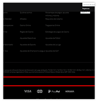 Ejemplo de casino inseguro sin constatar afiliación a ninguna entidad regulatoria.
