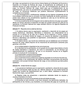 Extracto de la ley original 13/2011 sobre el código de práctica en la industria del juego.