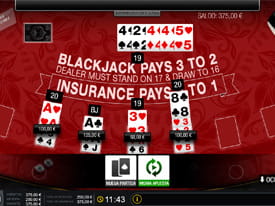 Tablero del juego de blackjack multimano VIP del casino VivelaSuerte.