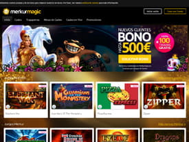 Página de inicio del casino Merkurmagic con la oferta de juegos online y el bono.