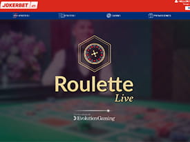 Pantalla de inicio de la ruleta en vivo de Evolution Gaming facilitada en JokerBet.