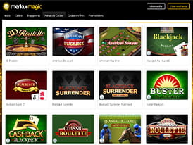 La página dedicada a los juegos de mesa en el casino Merkurmagic con diferentes variantes de ruleta y blackjack.