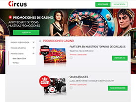 La página con un resumen de las promociones para el casino Circus.