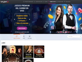 Pantallazo de la página de ruleta de la web del casino TonyBet