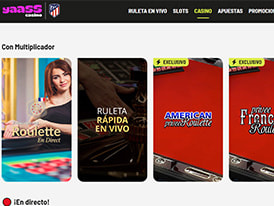 Apartado de juegos de mesa en la página del casino Yaass casino.